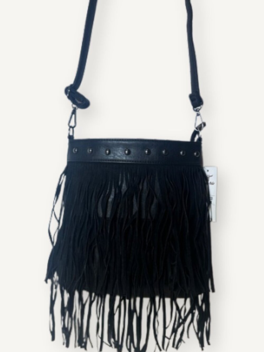 NWT Heritage West Black Fringe Crossbody Studded Western Boho Bag